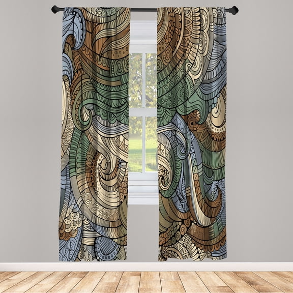 Ambesonne Abstract Curtains, Paisley Pattern Swirled, Pair of 28"x95", Caramel Eggshell