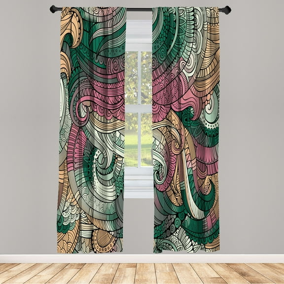 Ambesonne Abstract Curtains, Paisley Pattern Swirled, Pair of 28"x95", Forest Green