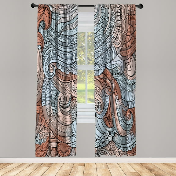 Ambesonne Abstract Curtains, Paisley Pattern Swirled, Pair of 28"x95", Pale Blue