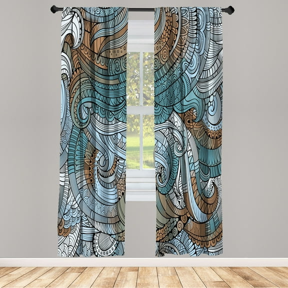 Ambesonne Abstract Curtains, Paisley Pattern Swirled, Pair of 28"x95", Teal Caramel