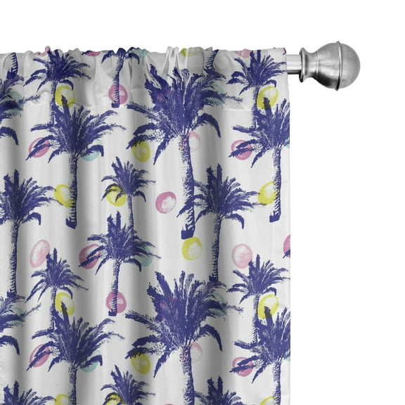 Ambesonne Abstract Curtains, Palms and Stroked Rounds, Pair of 28"x95", Dark Lavender Multicolor