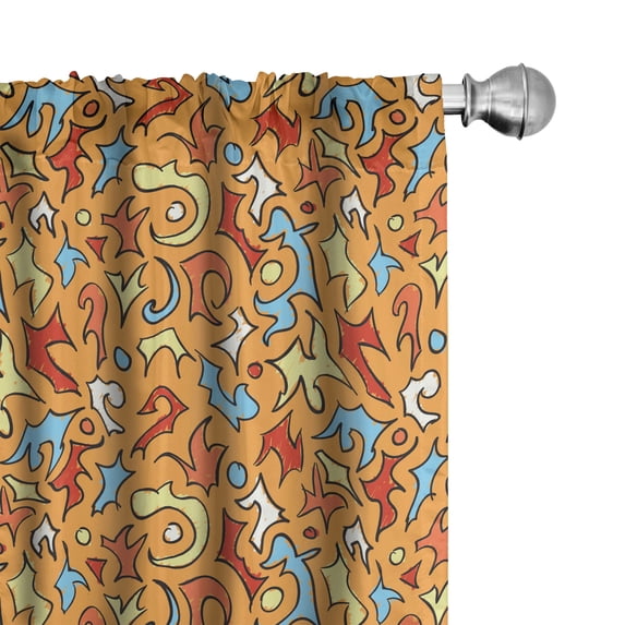 Ambesonne Abstract Curtains, Pastel Whimsical Shapes, Pair of 28"x95", Pale Orange Azure Blue