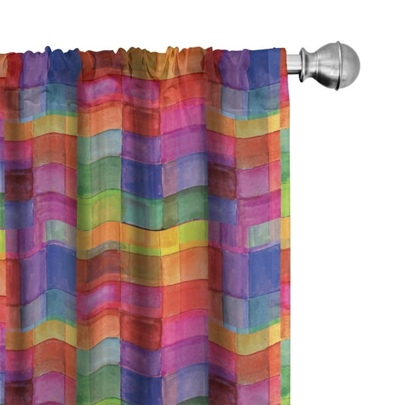 Ambesonne Abstract Curtains, Rainbow Colors Squares, Pair of 28"x63", Multicolor