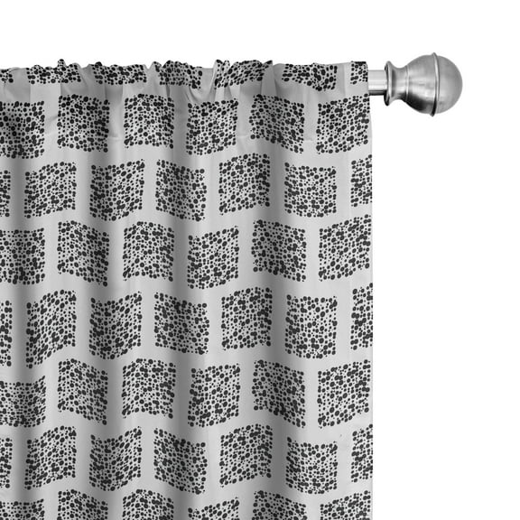 Ambesonne Abstract Curtains, Retro Dotted Squares, Pair of 28"x63", Black and Coconut