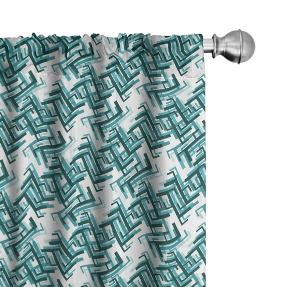 Ambesonne Abstract Curtains, Retro Maze Trippy, Pair of 28"x95", Turquoise Teal White