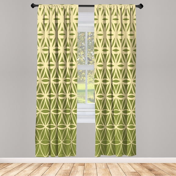 Ambesonne Abstract Curtains, Retro Ombre Pattern Print, Pair of 28"x84", Avocado Green