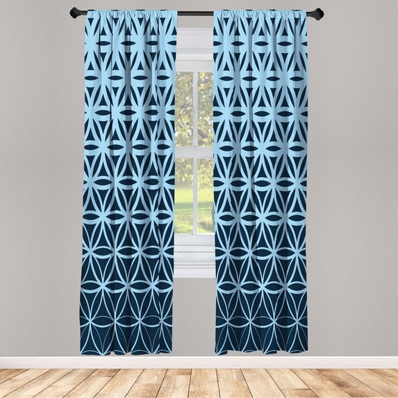 Ambesonne Abstract Curtains, Retro Ombre Pattern Print, Pair of 28"x84", Night Blue