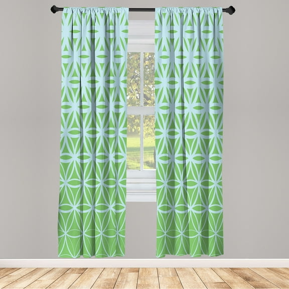Ambesonne Abstract Curtains, Retro Ombre Pattern Print, Pair of 28"x84", Pistachio Green
