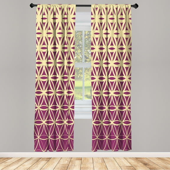 Ambesonne Abstract Curtains, Retro Ombre Pattern Print, Pair of 28"x95", Dark Magenta