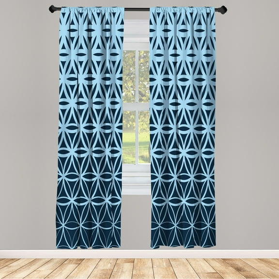 Ambesonne Abstract Curtains, Retro Ombre Pattern Print, Pair of 28"x95", Night Blue