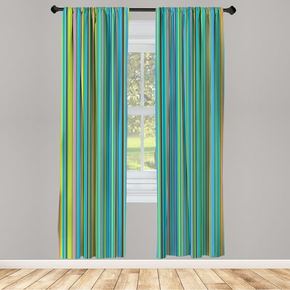 Ambesonne Abstract Curtains, Retro Thin Stripes, Pair of 28"x84", Multicolor