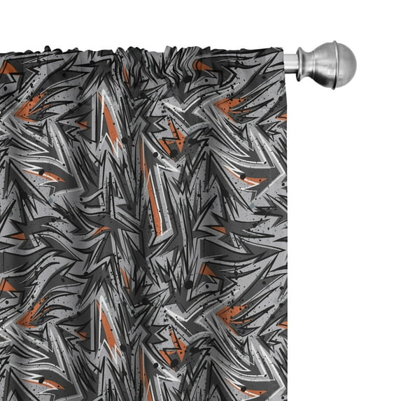 Ambesonne Abstract Curtains, Scattered Whimsical Shapes, Pair of 28"x95", Dark Rosewood and Orange