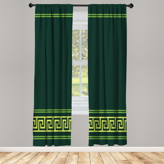 Ambesonne Abstract Curtains, Simplistic Greek Pattern, Pair of 28"x63", Lime Green and Emerald