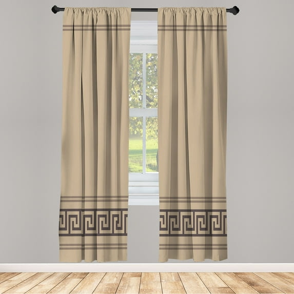 Ambesonne Abstract Curtains, Simplistic Greek Pattern, Pair of 28"x84", Dark Tan and Brown