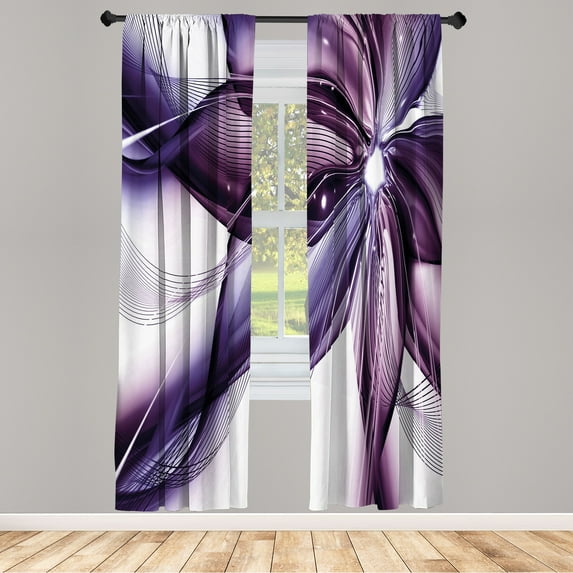 Ambesonne Abstract Curtains, Smoke Like Hues Flower Art, Pair of 28"x63", Blue Violet