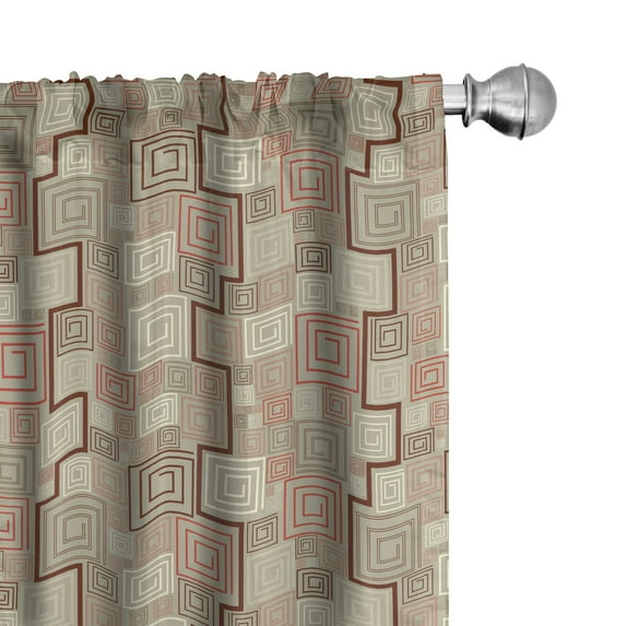 Ambesonne Abstract Curtains, Square Spiral Modern, Pair of 28"x84", Redwood Tan Red