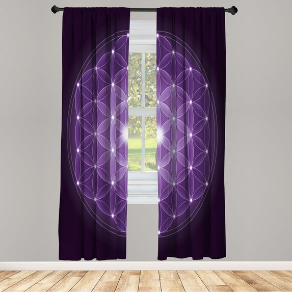 Ambesonne Abstract Curtains, Stars Geometry Art Mandala, Pair of 28"x84", Lavender Plum