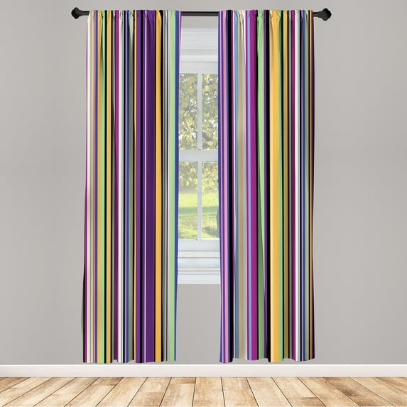 Ambesonne Abstract Curtains, Stripes Pattern Funky Art, Pair of 28"x63", Blue Violet