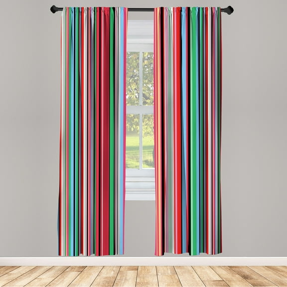 Ambesonne Abstract Curtains, Stripes Pattern Funky Art, Pair of 28"x63", Dark Coral