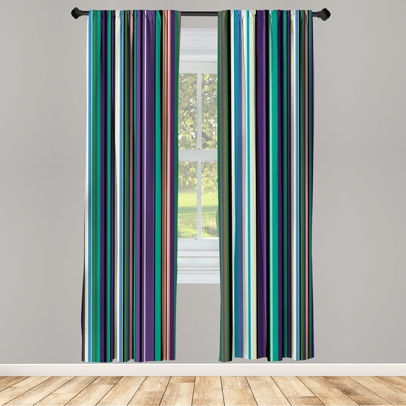 Ambesonne Abstract Curtains, Stripes Pattern Funky Art, Pair of 28"x63", Sea Green