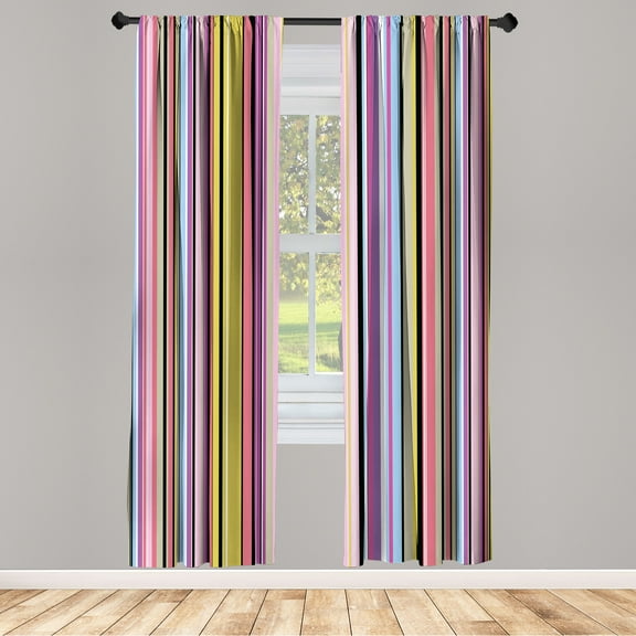 Ambesonne Abstract Curtains, Stripes Pattern Funky Art, Pair of 28"x95", Pale Fuchsia