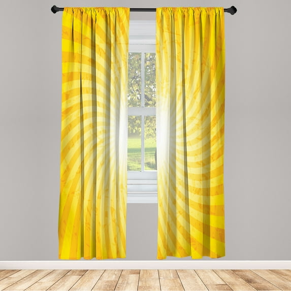Ambesonne Abstract Curtains, Sunburst Spiral Stripes, Pair of 28"x84", Yellow and Earth Yellow