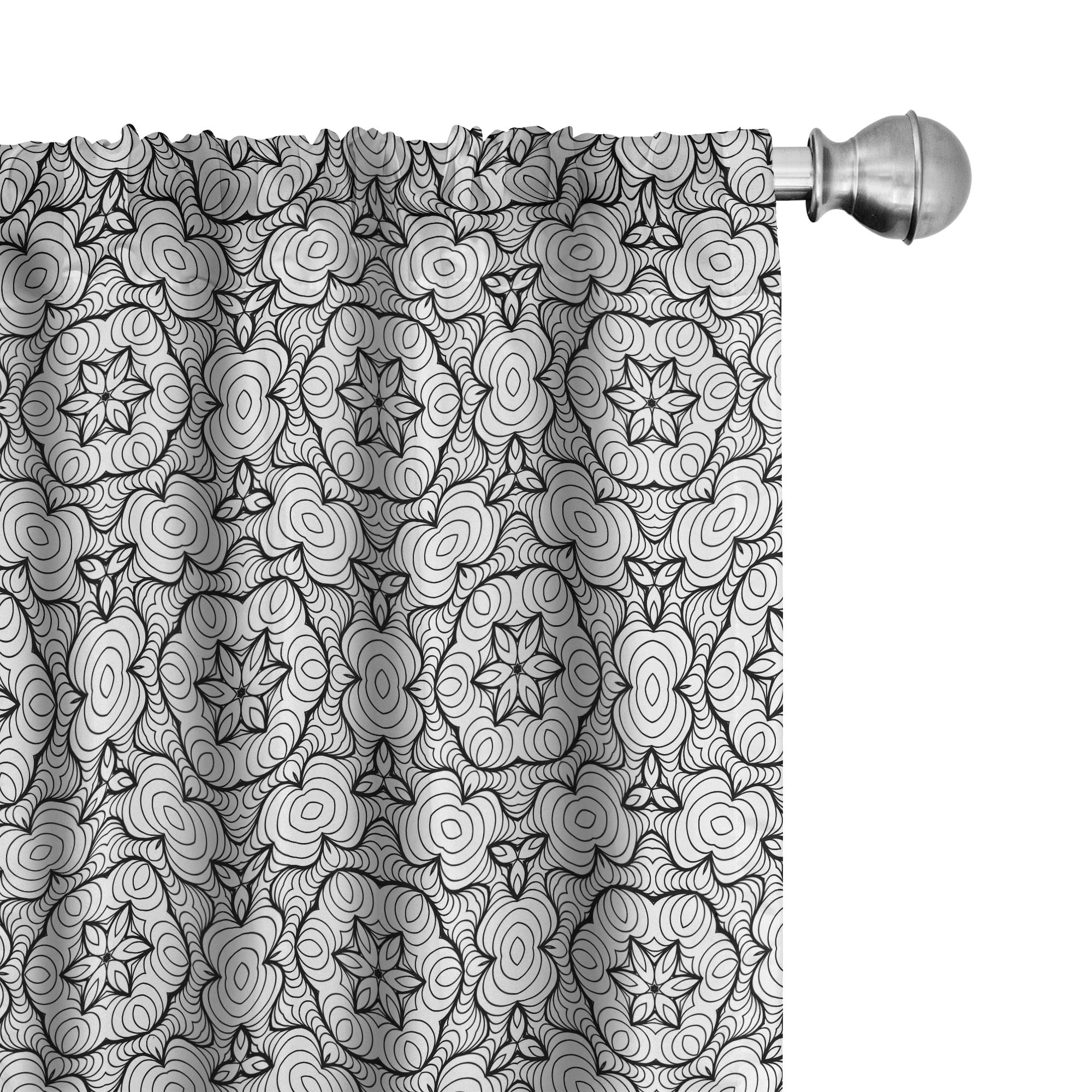Black and White Geometric Polyester Rod Pocket Curtain Panels