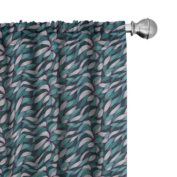 Ambesonne Abstract Curtains, Tangles Curly Lines, Pair of 28"x63", Teal Violet White