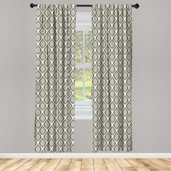 Ambesonne Abstract Curtains, Timeless Oval Shapes, Pair of 28"x84", Yellow Black and White