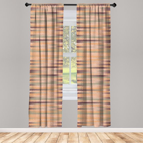 Ambesonne Abstract Curtains, Vintage Knit Pattern Print, Pair of 28"x63", Champagne Almond