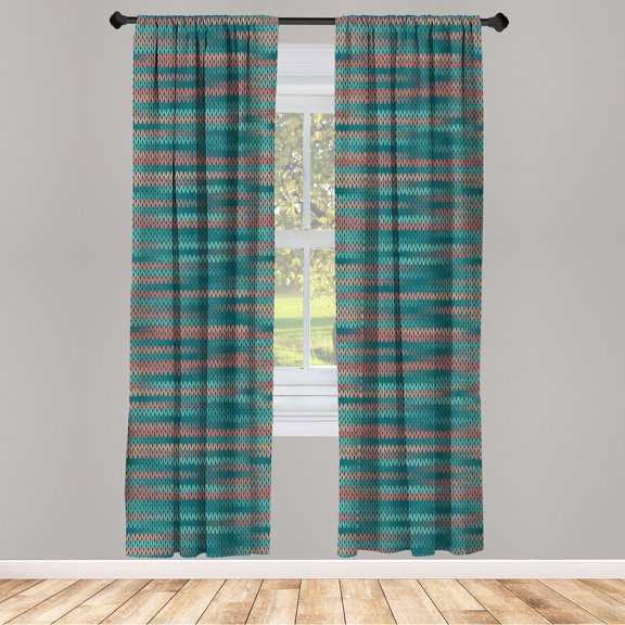 Ambesonne Abstract Curtains, Vintage Knit Pattern Print, Pair of 28"x84", Pale Petrol