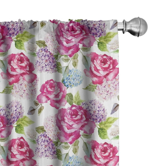 Ambesonne Abstract Curtains, Watercolor Lavenders, Pair of 28"x84", Pale Green Hot Pink