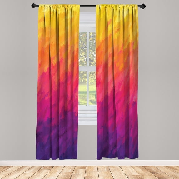 Ambesonne Abstract Curtains, Watercolor Style Ombre, Pair of 28"x63", Purple Orange and Yellow