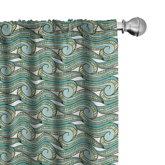 Ambesonne Abstract Curtains, Wave-Like Whimsical Shapes, Pair of 28"x84", Almond Green and Cadet Blue
