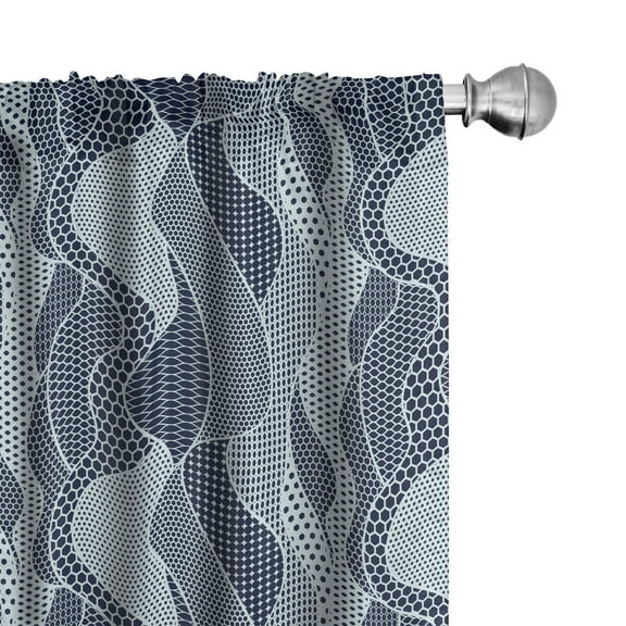 Ambesonne Abstract Curtains, Waves Circles and Dots, Pair of 28"x95", Pale Blue Dark Blue