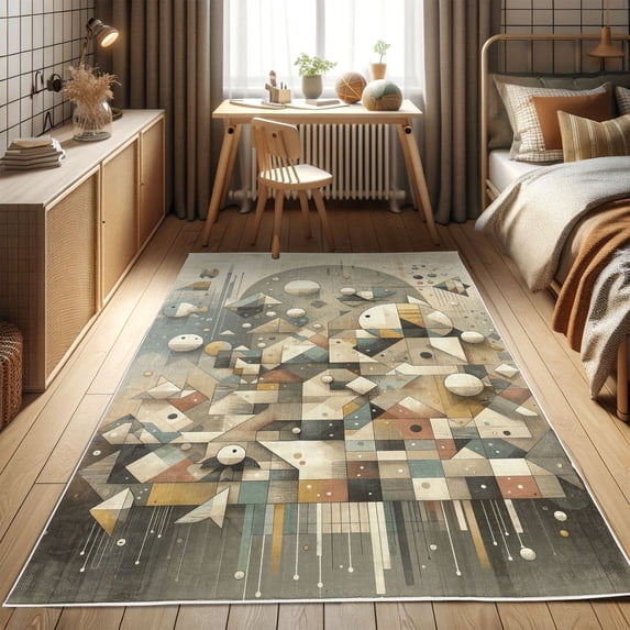 Ambesonne Abstract Decorative Rug Carpet, Dreamy Rounds and Fish Art, 5' 1" X 7' 5", Champagne Pale Teal