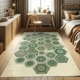 thumbnail image 1 of Ambesonne Abstract Decorative Rug Carpet, Honeycomb Mandala Trippy, 5' 1" X 7' 5", Jade Green Pale Mustard, 1 of 5