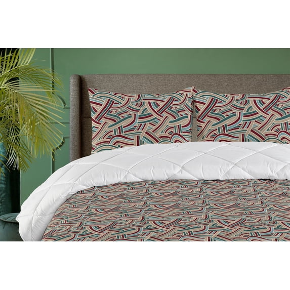 Ambesonne Abstract Down Alternative Quilt Comforter, Colorful Stripes Jungle, Full, Pale Petrol Blue Burgundy