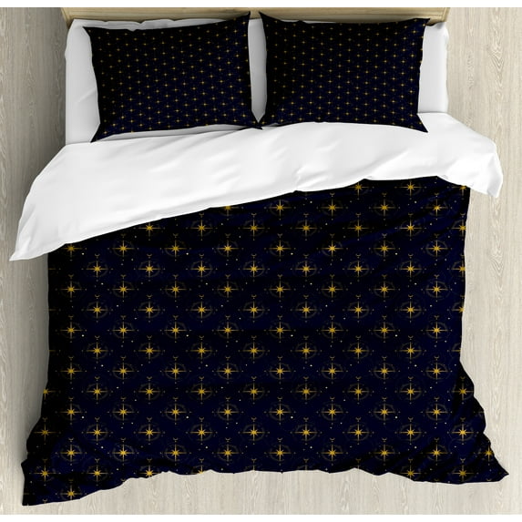 Ambesonne Abstract Duvet Cover Set, Alchemy Stars Sky New Year, 2-Calking, Blue Grey and Earth Yellow