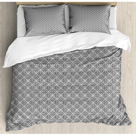 Ambesonne Abstract Duvet Cover Set, Boho Geometric Squares, 2-Calking, Charcoal Grey White