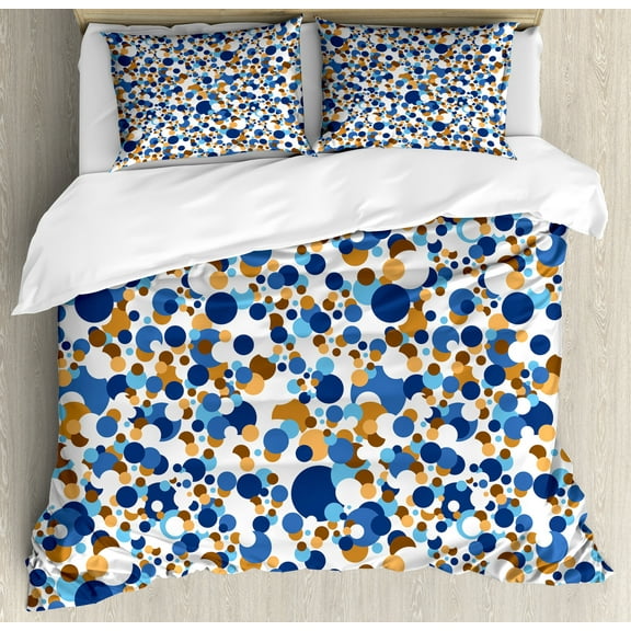 Ambesonne Abstract Duvet Cover Set, Bubble Retro, Calking, Sky Blue Cinnamon