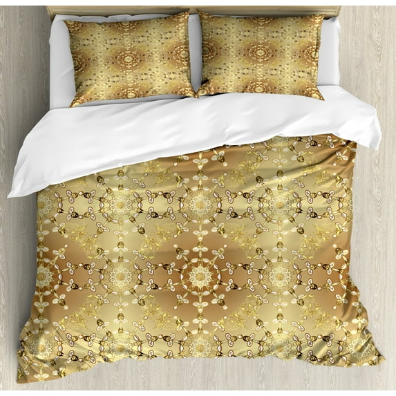 Ambesonne Abstract Duvet Cover Set, Connected Royal Motifs, 2-Calking, Caramel and Multicolor
