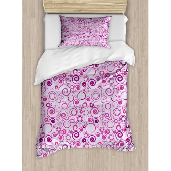 Ambesonne Abstract Duvet Cover Set, Curlicue Plum Tones Art, Twin, Purple Magenta
