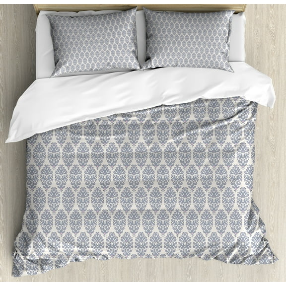 Ambesonne Abstract Duvet Cover Set, Eastern Ornamental, Calking, Champagne Pale Eggplant