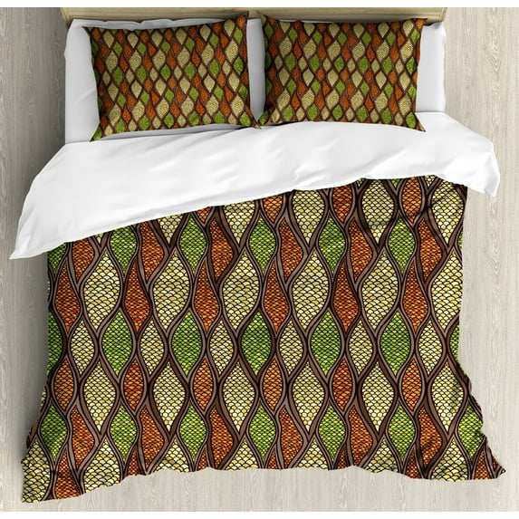Ambesonne Abstract Duvet Cover Set, Fish Scale Design Drops, 2-Calking, Seal Brown Multicolor