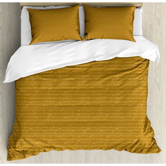 Ambesonne Abstract Duvet Cover Set, Horizontal Music Notes, Queen, Amber Pastel Brown