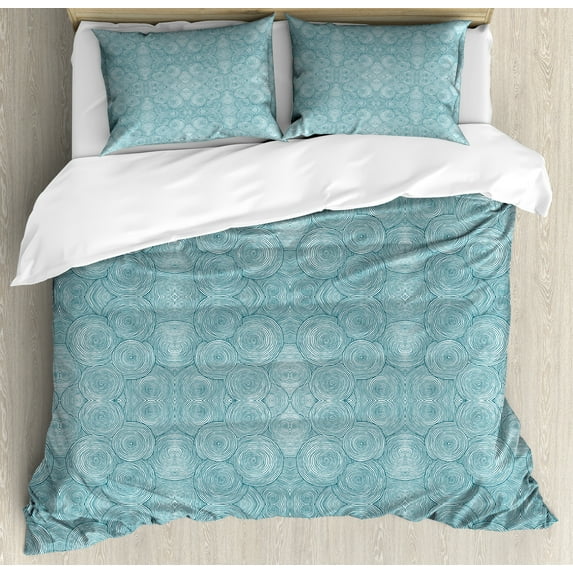 Ambesonne Abstract Duvet Cover Set, Intricate Swirl Graphic, 2-Calking, Dark Teal and White