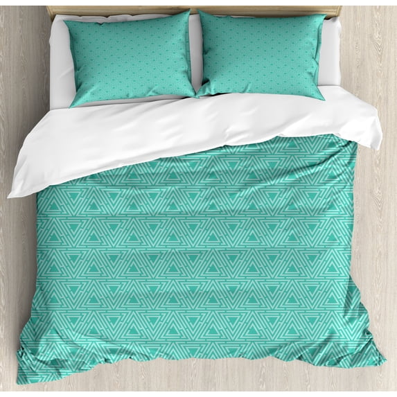 Ambesonne Abstract Duvet Cover Set, Modern Monotone Triangles, 2-Calking, Sea Green and Pale Blue