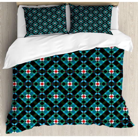 Ambesonne Abstract Duvet Cover Set, Mosaic Like Squares Tile, 2-Calking, Charcoal Grey and Multicolor