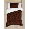 thumbnail image 1 of Ambesonne Abstract Duvet Cover Set, Mystic Rose Swirls Design, Twin, Charcoal Grey Ruby, 1 of 3